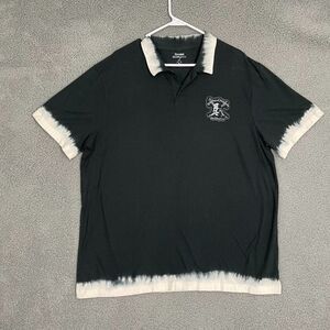 Disneyland‎ Pirates of The Caribbean Shirt Men L Black Dip Dye Short Sleeve Polo